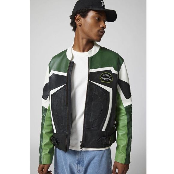 Urban Outfitters x ICEBERG Leather Biker Jacket/ size 46 - Picture 1 of 11
